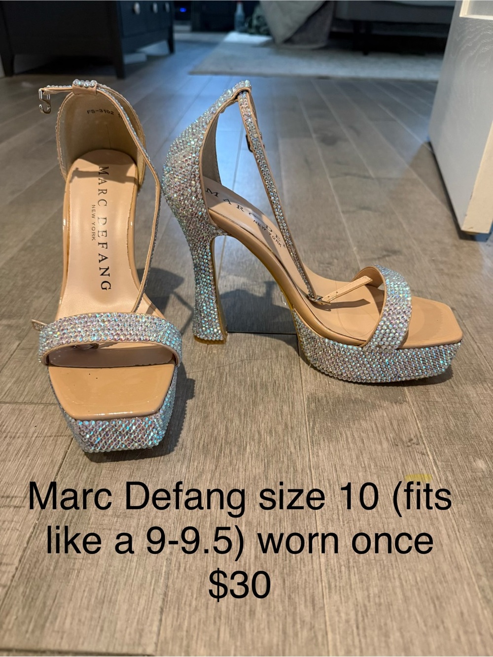 Marc Defang Iridescent Crystal Platform Heels - Champagne Sparkle